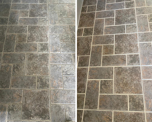 Ceramic Tile Floor Before and After a Grout Cleaning  in Gibsonia