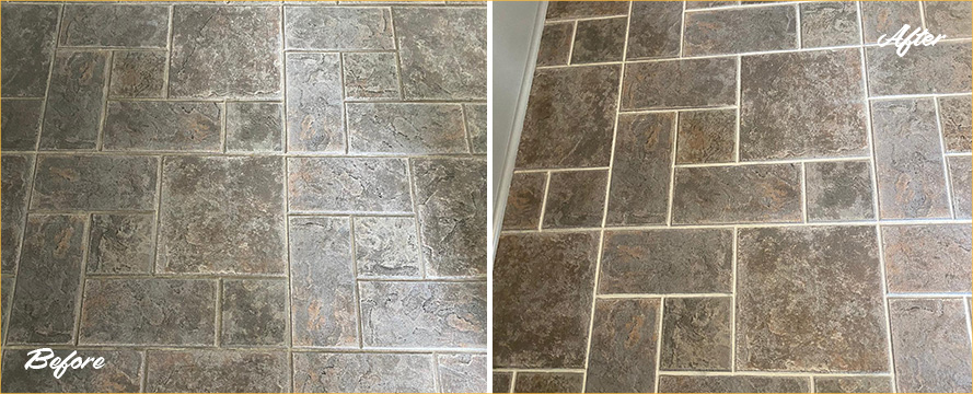 Ceramic Tile Floor Before and After a Grout Cleaning in Gibsonia