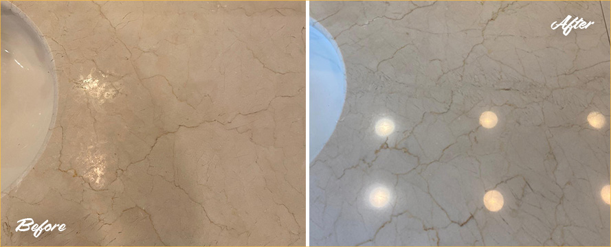 Countertop Before and After a Superb Stone Polishing in Pittsburgh, PA
