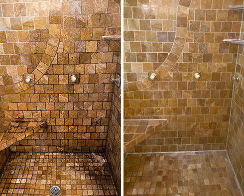 Shower Before and After a Stone Cleaning in Pittsburgh, PA