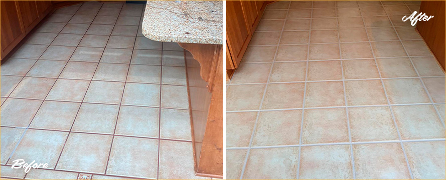 Kitchen Floor Before and After a Grout Cleaning in Pittsburgh, PA