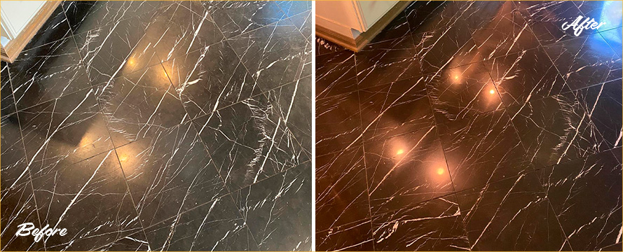 Marble Floor Before and After Our Stone Polishing in Coraopolis, PA