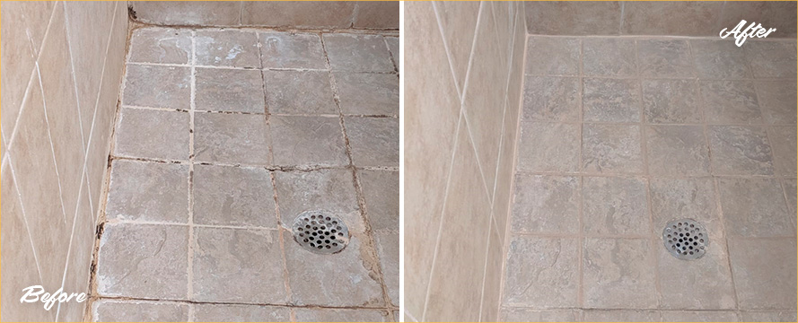 Slate Shower Before and After Our Hard Surface Restoration Services in Shadyside, PA