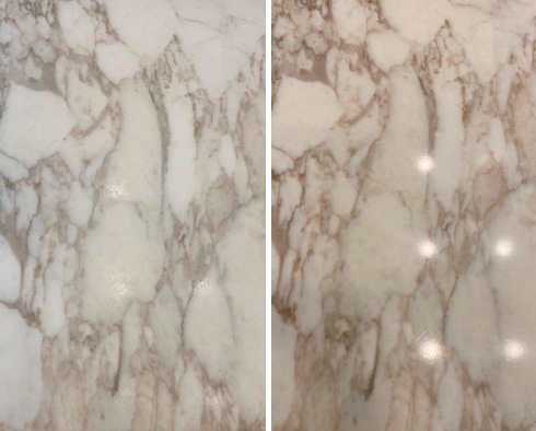 Marble Countertop Before and After a Stone Polishing in Pittsburgh