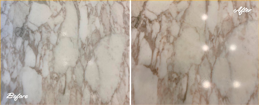 Marble Countertop Before and After a Stone Polishing in Pittsburgh