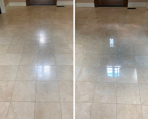 Floor Before and After a Stone Cleaning in Pittsburgh, PA