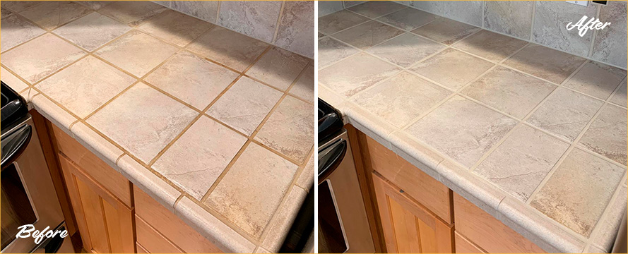 Kitchen Countertop Before and After a Remarkable Grout Sealing in Gibsonia, PA