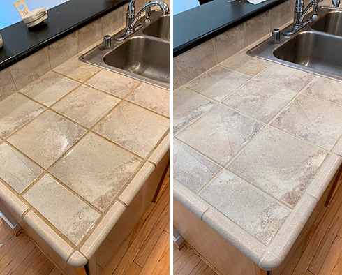 Countertop Before and After a Grout Sealing in Gibsonia, PA