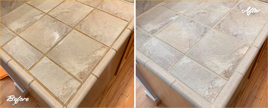 Countertop Before and After a Remarkable Grout Sealing in Gibsonia, PA