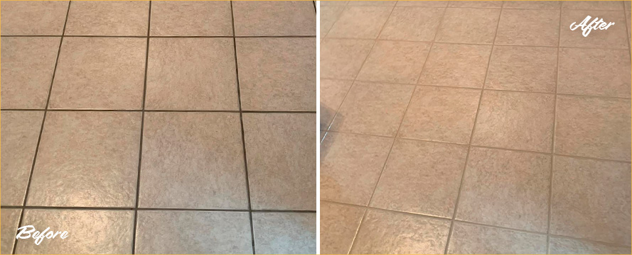 Ceramic Tile Floor Before and After a Grout Sealing in Bethel Park