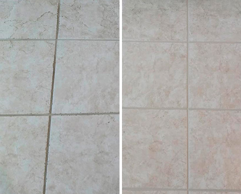 Tile Floor Before and After a Grout Cleaning in Gibsonia