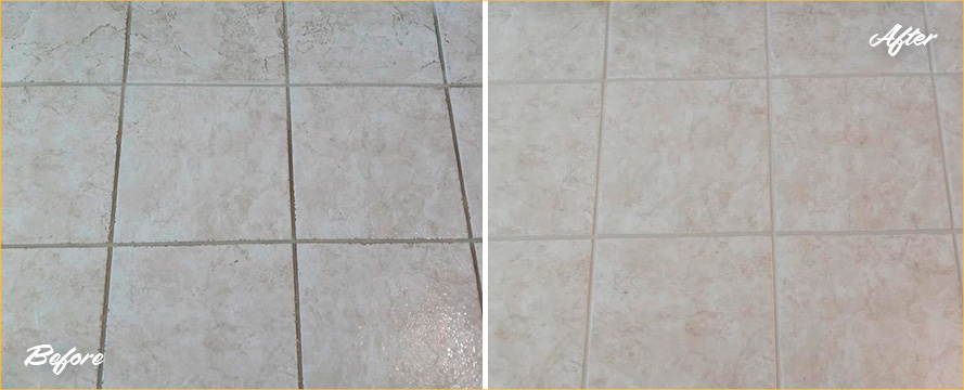 Tile Floor Before and After a Grout Cleaning in Gibsonia