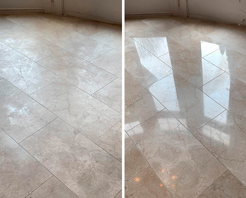 Floor Before and After a Stone Polishing in Pittsburgh, PA 