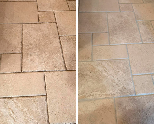 Travertine Floor Before and After a Stone Sealing in Pittsburgh