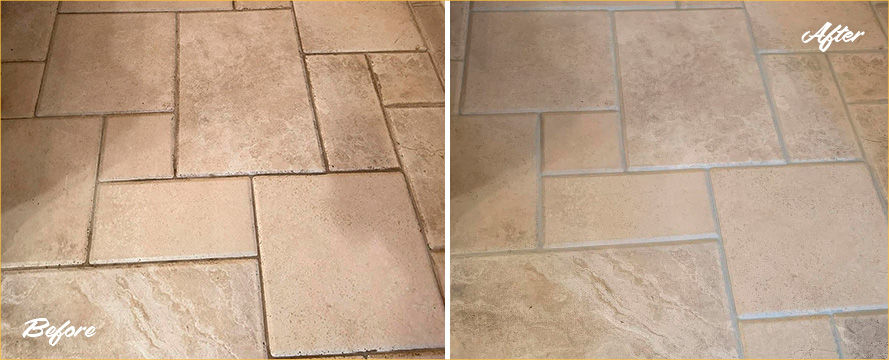 Travertine Floor Before and After a Stone Sealing in Pittsburgh