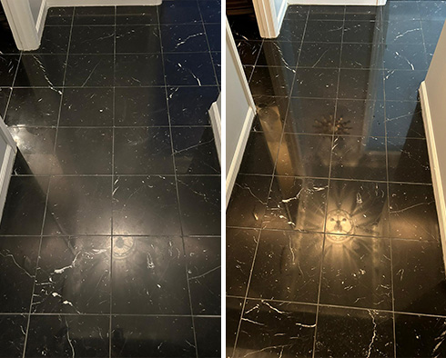Floor Before and After a Stone Polishing in Fox Chapel, PA