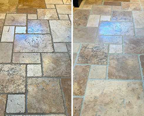 Floor Before and After a Stone Cleaning in Sewickley, PA