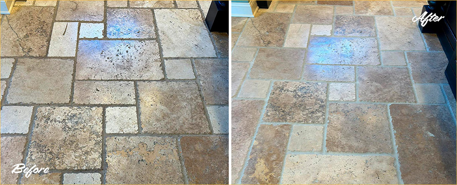 Floor Before and After a Superb Stone Cleaning in Sewickley, PA