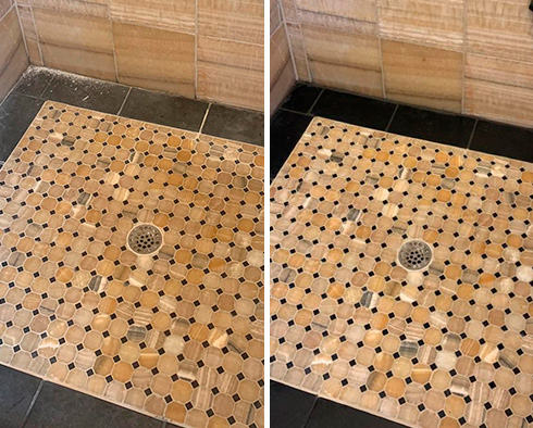 Shower Floor and Seams Before and After a Grout Cleaning in Venetia