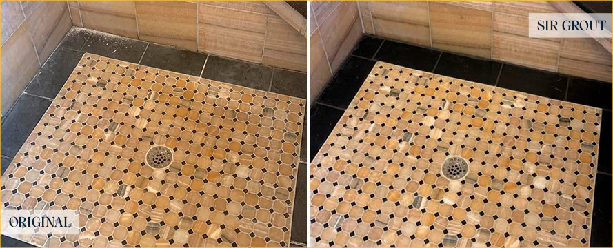Shower Floor and Seams Before and After a Grout Cleaning in Venetia