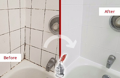 Sir Grout Cleans this Glenwillard Shower Tile and Grout to Eliminate Mold Before and After Picture of a Glenwillard Shower Tile and Grout Cleaned to Eliminate Mold
