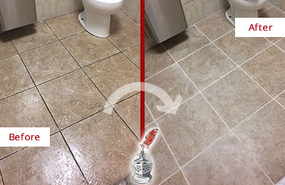 Before and After Picture of a Observatory Restroom Tile and Grout Cleaned to Remove Soil