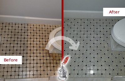 Before and After Picture of a Tarentum Bathroom Tile and Grout Cleaned to Remove Stains