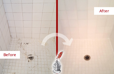 Sir Grout Caulks this Creighton Bathroom Re-Caulked To Repair Damaged Caulking Before and After Picture of a Creighton Bathroom Re-Caulked To Repair Damaged Caulking