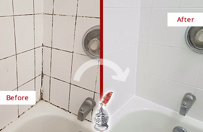 Before and After Picture of a Moon Township Tub Caulked to Remove and Avoid Mold
