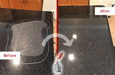 Before and After Picture of a Upper Saint Clair Granite Stone Countertop Polished to Remove Scratches