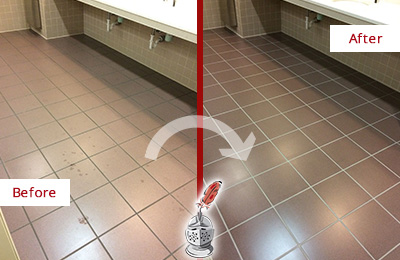 Sir Grout Seals this Coraopolis Restroom to Help Protect Against Scratches Before and After Picture of a Coraopolis Restroom Sealed to Help Protect Against Scratches
