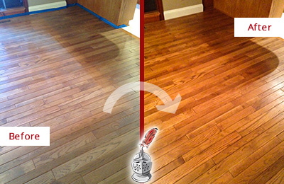 Before and After Picture of a Blawnox Wood Deep Cleaning Service on a Dull Floor to Recover Its Sheen