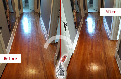 Before and After Picture of a Wildwood Wood Deep Cleaning Service on a Floor to Eliminate Scratches