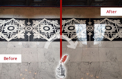 Before and After Picture of a Allegheny Marble Stone Sealed to Recover Its Sheen
