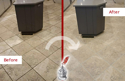 Before and After Picture of a Moon Township Kitchen Floor Cleaned to Remove Stains